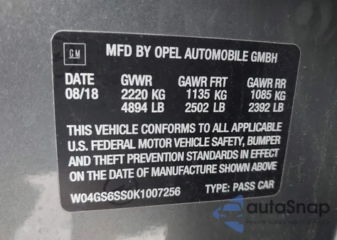 2019 Buick Regal Sportback Awd Gs from USA, damaged, VIN W04GS6SS0K1007256